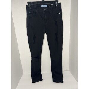 7 For All Mankind Jean B(air) The Ankle Skinny Black Rips Denim Women Size 27